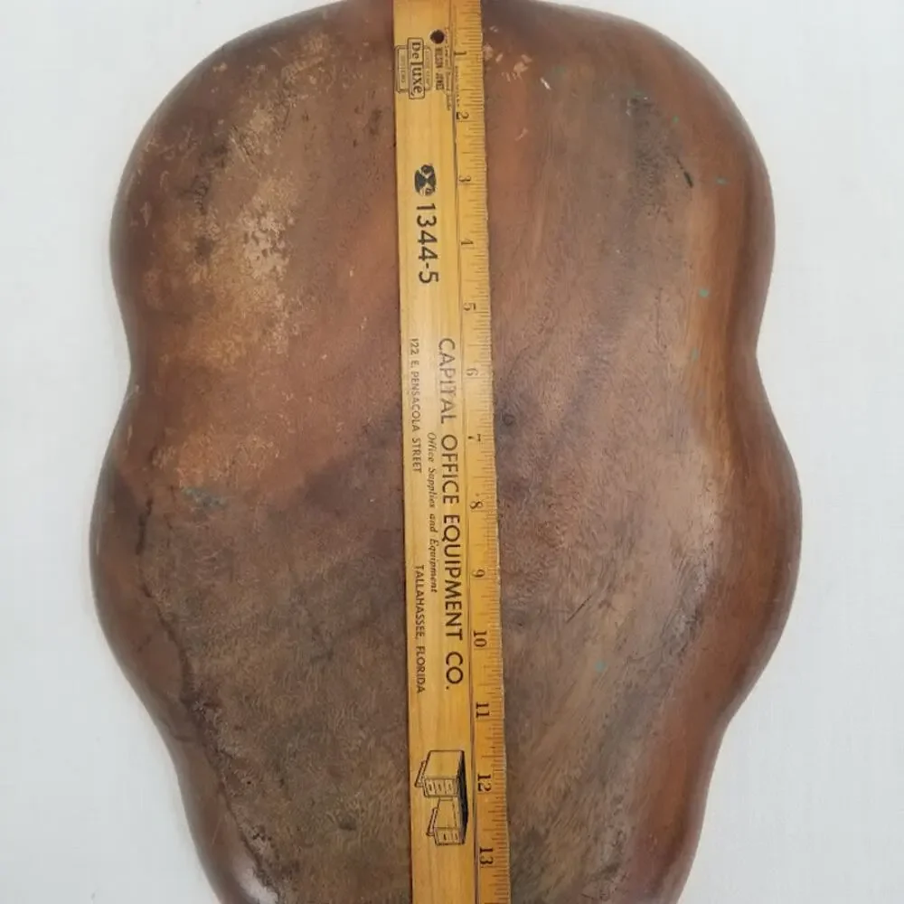 Large Vintage Monkey Pod Wood Leaf Shaped 3-Compartment Serving Tray Hawaiiana
